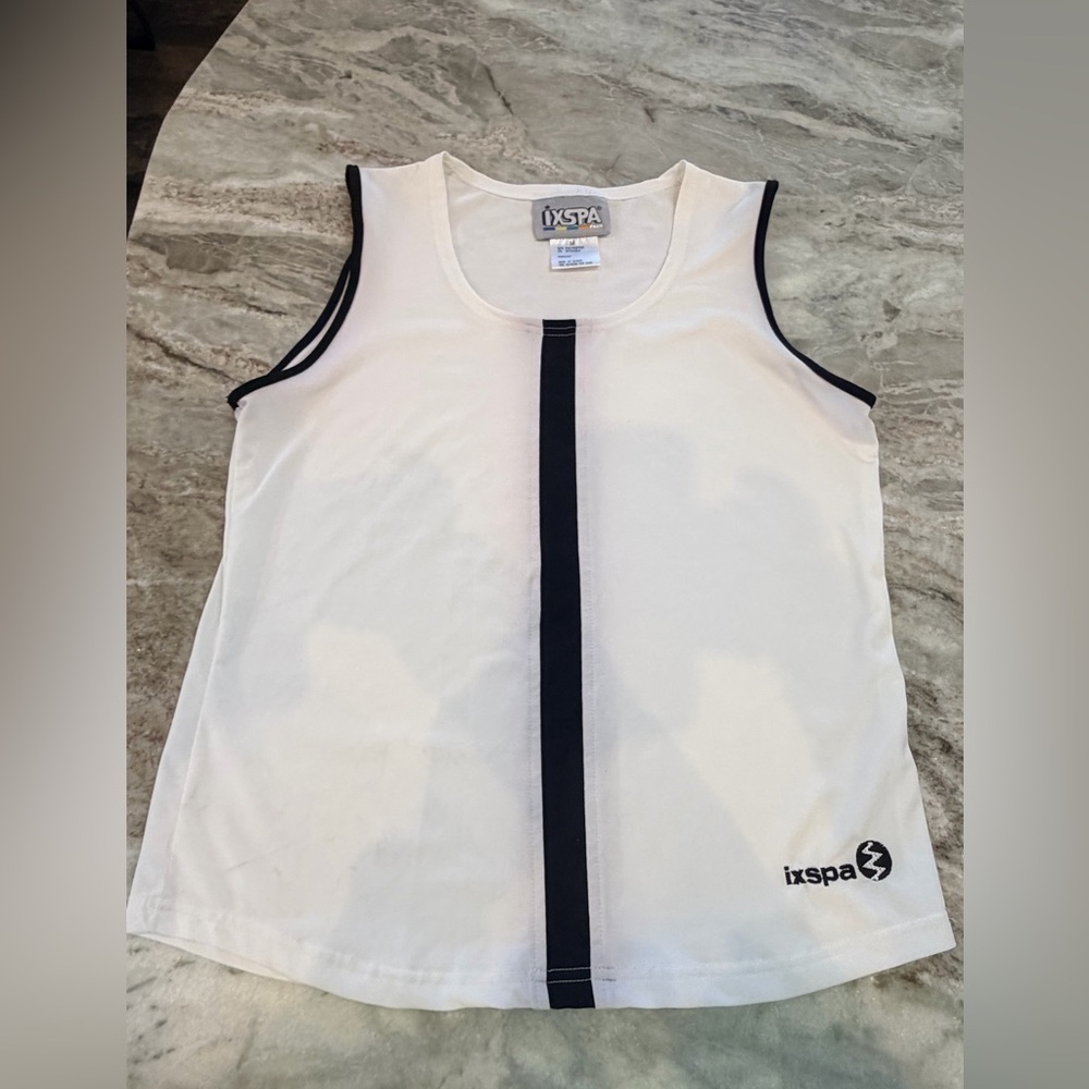 iXSPA White Black Stripe Athletic Tank Top Size M Stretch Workout